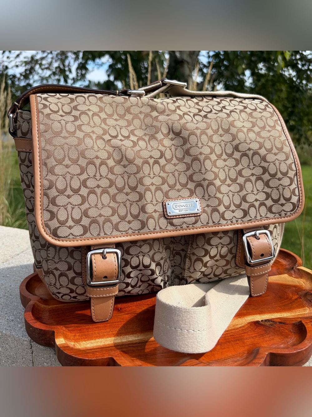 Coach Signature Jacquard Small Messenger Crossbody Bag F70283 - Picture 15 of 17
